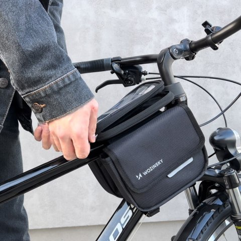 TORBA ROWEROWA NA RAMĘ SAKWA NA ROWER WODOODPORNE ETUI NA TELEFON 1.5L CZARNY TORBA ROWEROWA NA RAMĘ SAKWA NA ROWER WODOODPORNE ETUI NA TELEFON 1.5L CZARNY
