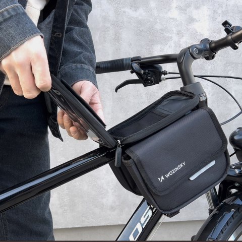 TORBA ROWEROWA NA RAMĘ SAKWA NA ROWER WODOODPORNE ETUI NA TELEFON 1.5L CZARNY TORBA ROWEROWA NA RAMĘ SAKWA NA ROWER WODOODPORNE ETUI NA TELEFON 1.5L CZARNY