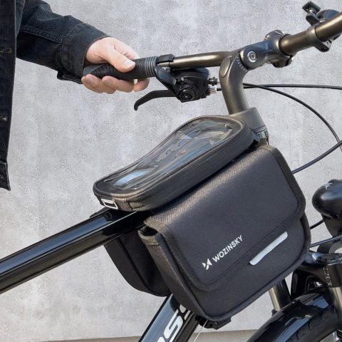 TORBA ROWEROWA NA RAMĘ SAKWA NA ROWER WODOODPORNE ETUI NA TELEFON 1.5L CZARNY TORBA ROWEROWA NA RAMĘ SAKWA NA ROWER WODOODPORNE ETUI NA TELEFON 1.5L CZARNY