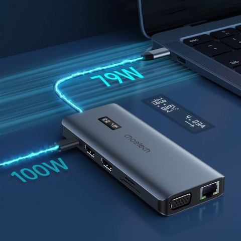 ADAPTER HUB WIELOFUNKCYJNY Z WYŚWIETLACZEM USB-C USB-A VGA AUX SD TF 12W1 SZARY ADAPTER HUB WIELOFUNKCYJNY Z WYŚWIETLACZEM USB-C USB-A VGA AUX SD TF 12W1 SZARY