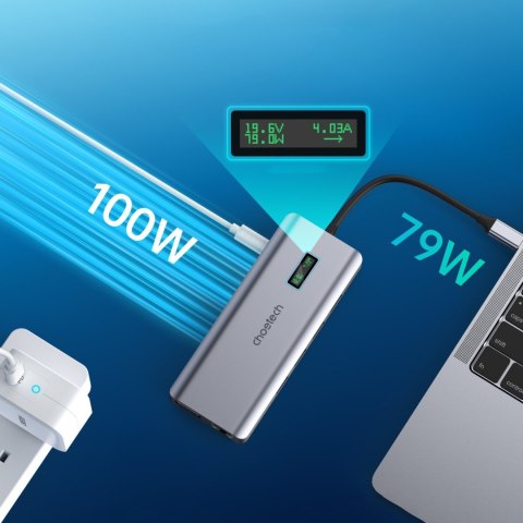 ADAPTER HUB WIELOFUNKCYJNY Z WYŚWIETLACZEM USB-C USB-A VGA AUX SD TF 12W1 SZARY ADAPTER HUB WIELOFUNKCYJNY Z WYŚWIETLACZEM USB-C USB-A VGA AUX SD TF 12W1 SZARY
