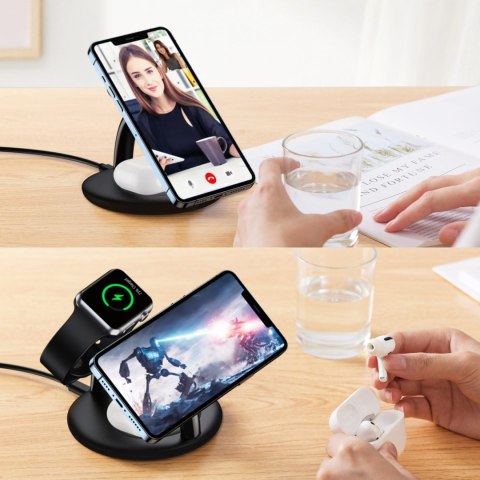 INDUKCYJNA STACJA ŁADUJĄCA DO IPHONE AIRPODS PRO APPLE WATCH 3W1 CZARNY INDUKCYJNA STACJA ŁADUJĄCA DO IPHONE AIRPODS PRO APPLE WATCH 3W1 CZARNY