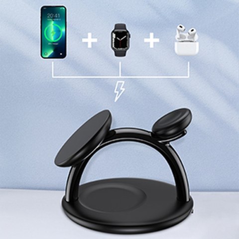 INDUKCYJNA STACJA ŁADUJĄCA DO IPHONE AIRPODS PRO APPLE WATCH 3W1 CZARNY INDUKCYJNA STACJA ŁADUJĄCA DO IPHONE AIRPODS PRO APPLE WATCH 3W1 CZARNY