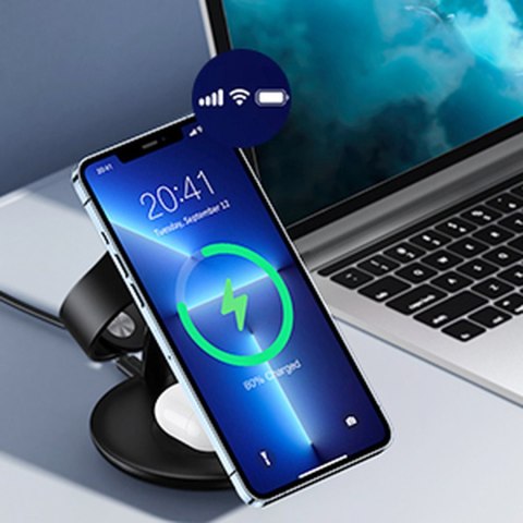 INDUKCYJNA STACJA ŁADUJĄCA DO IPHONE AIRPODS PRO APPLE WATCH 3W1 CZARNY INDUKCYJNA STACJA ŁADUJĄCA DO IPHONE AIRPODS PRO APPLE WATCH 3W1 CZARNY