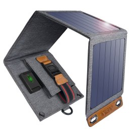 ŁADOWARKA SOLARNA DO TELEFONU TURYSTYCZNA Z USB 14W ROZKŁADANA SZARA