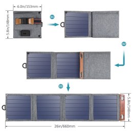 ŁADOWARKA SOLARNA DO TELEFONU TURYSTYCZNA Z USB 14W ROZKŁADANA SZARA