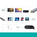 PRZEJŚCIÓWKA ADAPTER USB TYP C - HDMI 4K + USB TYP C PD DO MACBOOK PC 1.8M SZARY