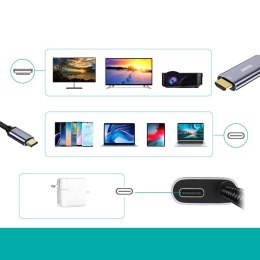 PRZEJŚCIÓWKA ADAPTER USB TYP C - HDMI 4K + USB TYP C PD DO MACBOOK PC 1.8M SZARY