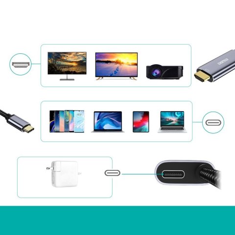 PRZEJŚCIÓWKA ADAPTER USB TYP C - HDMI 4K + USB TYP C PD DO MACBOOK PC 1.8M SZARY PRZEJŚCIÓWKA ADAPTER USB TYP C - HDMI 4K + USB TYP C PD DO MACBOOK PC 1.8M SZARY