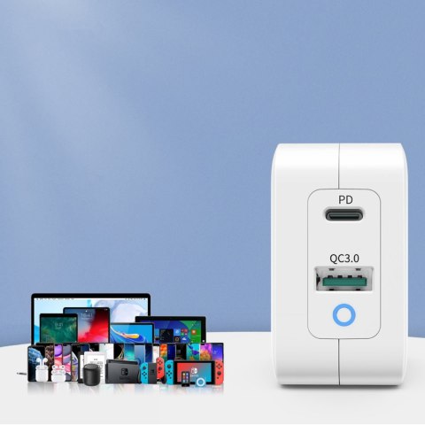 SZYBKA ŁADOWARKA SIECIOWA GAN USB TYP C PD USB-A QC3.0 65W 3.25A BIAŁY SZYBKA ŁADOWARKA SIECIOWA GAN USB TYP C PD USB-A QC3.0 65W 3.25A BIAŁY