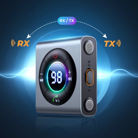 TRANSMITER AUDIO BLUETOOTH AUX NADAJNIK-ODBIORNIK DO SAMOCHODU TELEWIZORA SZARY TRANSMITER AUDIO BLUETOOTH AUX NADAJNIK-ODBIORNIK DO SAMOCHODU TELEWIZORA SZARY
