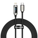 KABEL DO SZYBKIEGO ŁADOWANIA USB-C IPHONE LIGHTNING 20W Z WYŚWIETLACZEM MIERNIKIEM MOCY 2M CZARNY