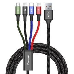 KABEL PRZEWÓD USB 4W1 2 X IPHONE LIGHTNING USB-C MICROUSB W NYLONOWYM OPLOCIE 3.5A 1.2M CZARNY