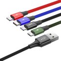 KABEL PRZEWÓD USB 4W1 2 X IPHONE LIGHTNING USB-C MICROUSB W NYLONOWYM OPLOCIE 3.5A 1.2M CZARNY