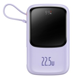 QPOW POWERBANK 10000MAH WBUDOWANY KABEL USB TYPU C 22.5W QUICK CHARGE FIOLETOWY