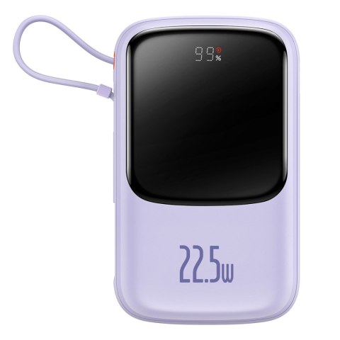 QPOW POWERBANK 10000MAH WBUDOWANY KABEL USB TYPU C 22.5W QUICK CHARGE FIOLETOWY