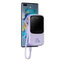 QPOW POWERBANK 10000MAH WBUDOWANY KABEL USB TYPU C 22.5W QUICK CHARGE FIOLETOWY
