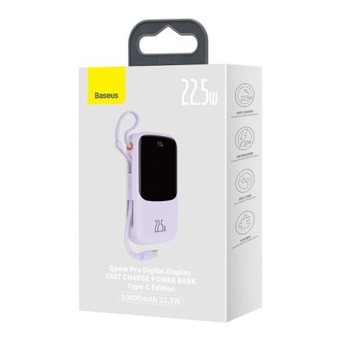 QPOW POWERBANK 10000MAH WBUDOWANY KABEL USB TYPU C 22.5W QUICK CHARGE FIOLETOWY QPOW POWERBANK 10000MAH WBUDOWANY KABEL USB TYPU C 22.5W QUICK CHARGE FIOLETOWY