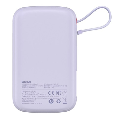 QPOW POWERBANK 10000MAH WBUDOWANY KABEL USB TYPU C 22.5W QUICK CHARGE FIOLETOWY QPOW POWERBANK 10000MAH WBUDOWANY KABEL USB TYPU C 22.5W QUICK CHARGE FIOLETOWY