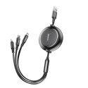 ROZWIJANY KABEL PRZEWÓD 3W1 USB MICROUSB IPHONE LIGHTNING USB-C 3.5A 35CM 120CM CZARNY
