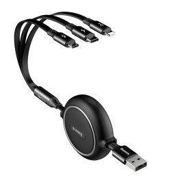 ROZWIJANY KABEL PRZEWÓD 3W1 USB MICROUSB IPHONE LIGHTNING USB-C 3.5A 35CM 120CM CZARNY