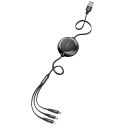 ROZWIJANY KABEL PRZEWÓD 3W1 USB MICROUSB IPHONE LIGHTNING USB-C 3.5A 35CM 120CM CZARNY