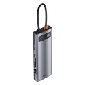 WIELOFUNKCYJNY HUB 9W1 USB-C 3XUSB 3.2 PD VGA FULL HD HDMI 4K CZYTNIK KART TF I SD RJ45 SZARY