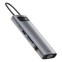 WIELOFUNKCYJNY HUB 9W1 USB-C 3XUSB 3.2 PD VGA FULL HD HDMI 4K CZYTNIK KART TF I SD RJ45 SZARY