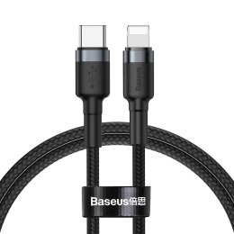 WYTRZYMAŁY NYLONOWY KABEL PRZEWÓD USB-C PD IPHONE LIGHTNING 18W QC3.0 1M CZARNY-SZARY