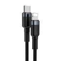 WYTRZYMAŁY NYLONOWY KABEL PRZEWÓD USB-C PD IPHONE LIGHTNING 18W QC3.0 1M CZARNY-SZARY