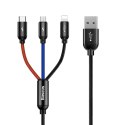WYTRZYMAŁY PRZEWÓD KABEL 3W1 USB MICROUSB IPHONE LIGHTNING USB-C 3.5A 1.2M CZARNY