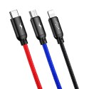 WYTRZYMAŁY PRZEWÓD KABEL 3W1 USB MICROUSB IPHONE LIGHTNING USB-C 3.5A 1.2M CZARNY