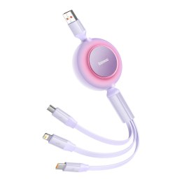 ZWIJANY KABEL PRZEWÓD 3W1 USB MICROUSB + IPHONE LIGHTNING + USB-C 66W 1.1M FIOLETOWY