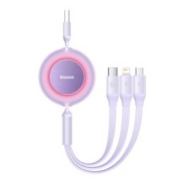 ZWIJANY KABEL PRZEWÓD 3W1 USB MICROUSB + IPHONE LIGHTNING + USB-C 66W 1.1M FIOLETOWY