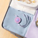 ZWIJANY KABEL PRZEWÓD 3W1 USB MICROUSB + IPHONE LIGHTNING + USB-C 66W 1.1M FIOLETOWY
