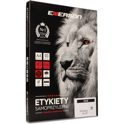 ETYKIETY A4 BIAŁE (100ARK) 63X38MM NR037 EMERSON ETA4063X038 ETYKIETY A4 BIAŁE (100ARK) 63X38MM NR037 EMERSON ETA4063X038