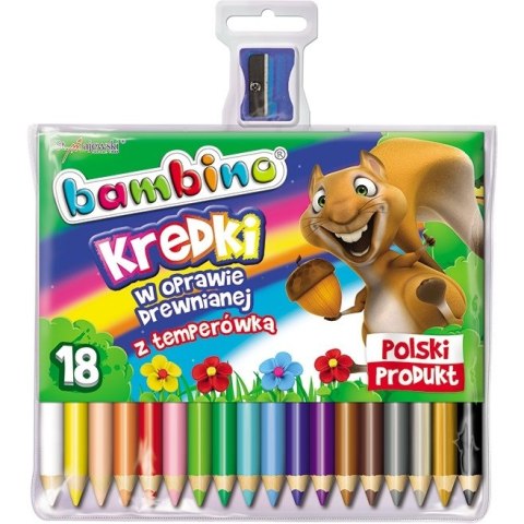 KREDKI W OPRAWIE DREWNIANEJ BAMBINO 18 KOLORÓW Z GLINKI KAOLINOWEJ + TEMPERÓWKA ST.MAJEWSKI KREDKI W OPRAWIE DREWNIANEJ BAMBINO 18 KOLORÓW Z GLINKI KAOLINOWEJ + TEMPERÓWKA ST.MAJEWSKI