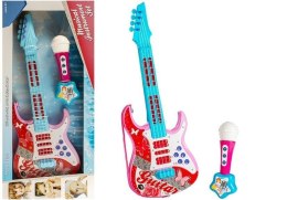 GITARA ELEKTRYCZNA MIKROFON STRUNY ZABAWKA RÓŻ