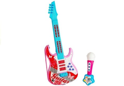 GITARA ELEKTRYCZNA MIKROFON STRUNY ZABAWKA RÓŻ GITARA ELEKTRYCZNA MIKROFON STRUNY ZABAWKA RÓŻ
