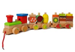 DREWNIANY POCIĄG KLOCKI 30 ELEMENTÓW OWOCE 42CM
