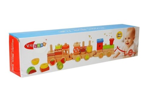 DREWNIANY POCIĄG KLOCKI 30 ELEMENTÓW OWOCE 42CM DREWNIANY POCIĄG KLOCKI 30 ELEMENTÓW OWOCE 42CM