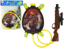 PISTOLET NA WODĘ BRĄZOWY MAGAZYNEK W PLECAKU SZELKI DINOZAURY CZERWONY