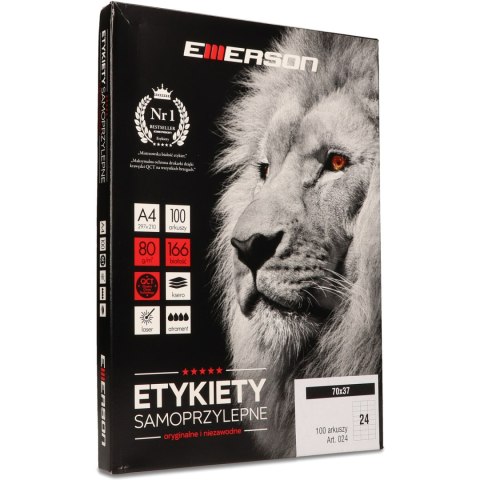 ETYKIETY A4 BIAŁE (100ARK) 70X37MM NR.024 EMERSON ETA4070X037W ETYKIETY A4 BIAŁE (100ARK) 70X37MM NR.024 EMERSON ETA4070X037W