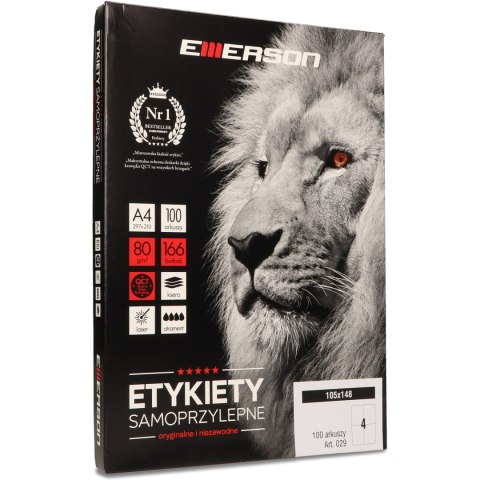 ETYKIETY A4 BIAŁE (100ARK) 105X148MM NR.029 EMERSON ETA4105X148W