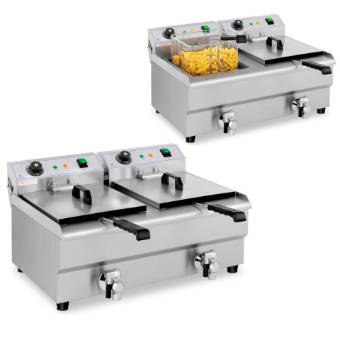 FRYTOWNICA PODWÓJNA GASTRONOMICZNA ELEKTRYCZNA Z KRANEM 230 V 2 X 3200W 2 X 13 L FRYTOWNICA PODWÓJNA GASTRONOMICZNA ELEKTRYCZNA Z KRANEM 230 V 2 X 3200W 2 X 13 L