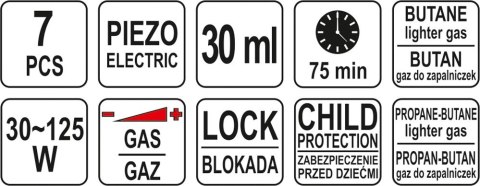 LUTOWNICA GAZOWA 3IN1 Z AKCESORIAMI Z ZAPŁONEM PIEZO LUTOWNICA GAZOWA 3IN1 Z AKCESORIAMI Z ZAPŁONEM PIEZO