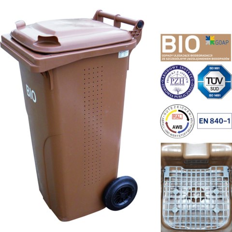 POJEMNIK KUBEŁ KOSZ NA BIOODPADY Z PODWÓJNYM DNEM BRĄZOWY 240L BIO + RUSZT POJEMNIK KUBEŁ KOSZ NA BIOODPADY Z PODWÓJNYM DNEM BRĄZOWY 240L BIO + RUSZT