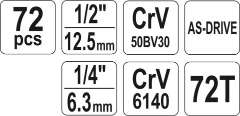 ZESTAW NARZĘDZIOWY 1/2'' 1/4' 72 CZĘŚCI M ZESTAW NARZĘDZIOWY 1/2'' 1/4' 72 CZĘŚCI M