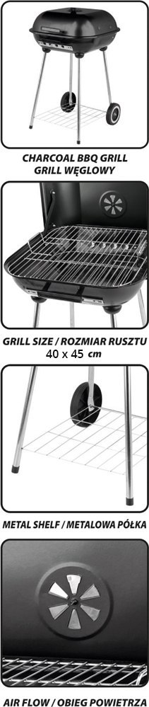GRILL OGRODOWY Z POKRYWĄ, RUSZT 40*45CM. GRILL OGRODOWY Z POKRYWĄ, RUSZT 40*45CM.