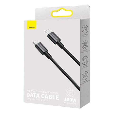 KABEL PRZEWÓD SUPERIOR USB-C - USB-C SZYBKIE ŁADOWANIE 100W 5A 2M - CZARNY KABEL PRZEWÓD SUPERIOR USB-C - USB-C SZYBKIE ŁADOWANIE 100W 5A 2M - CZARNY